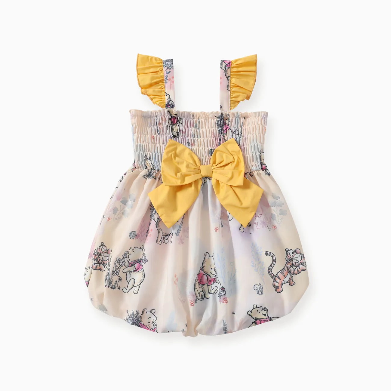 Disney Winnie the Pooh Toddler Girls 1pc Character Print Waist-Bowknot Flutter-sleeve Dress Yellow big image 1