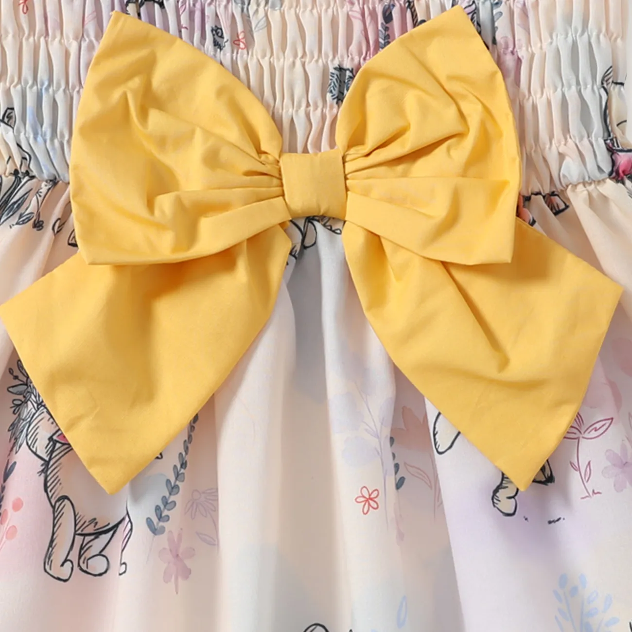 Disney Winnie the Pooh Toddler Girls 1pc Character Print Waist-Bowknot Flutter-sleeve Dress Yellow big image 1