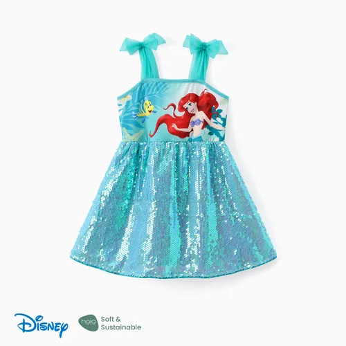Disney Princess Toddler Girls Ariel / Jasmine 1pc Naia™ Personagem Floral / Ocen-tema Print Mesh Bowknot Strap Sequin Vestido sem mangas