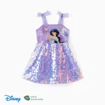 Disney Princess  Toddler Girls Ariel/Jasmine 1pc Naia™ Character Floral/Ocen-theme Print Mesh Bowknot Strap Sequin Sleeveless Dress Purple