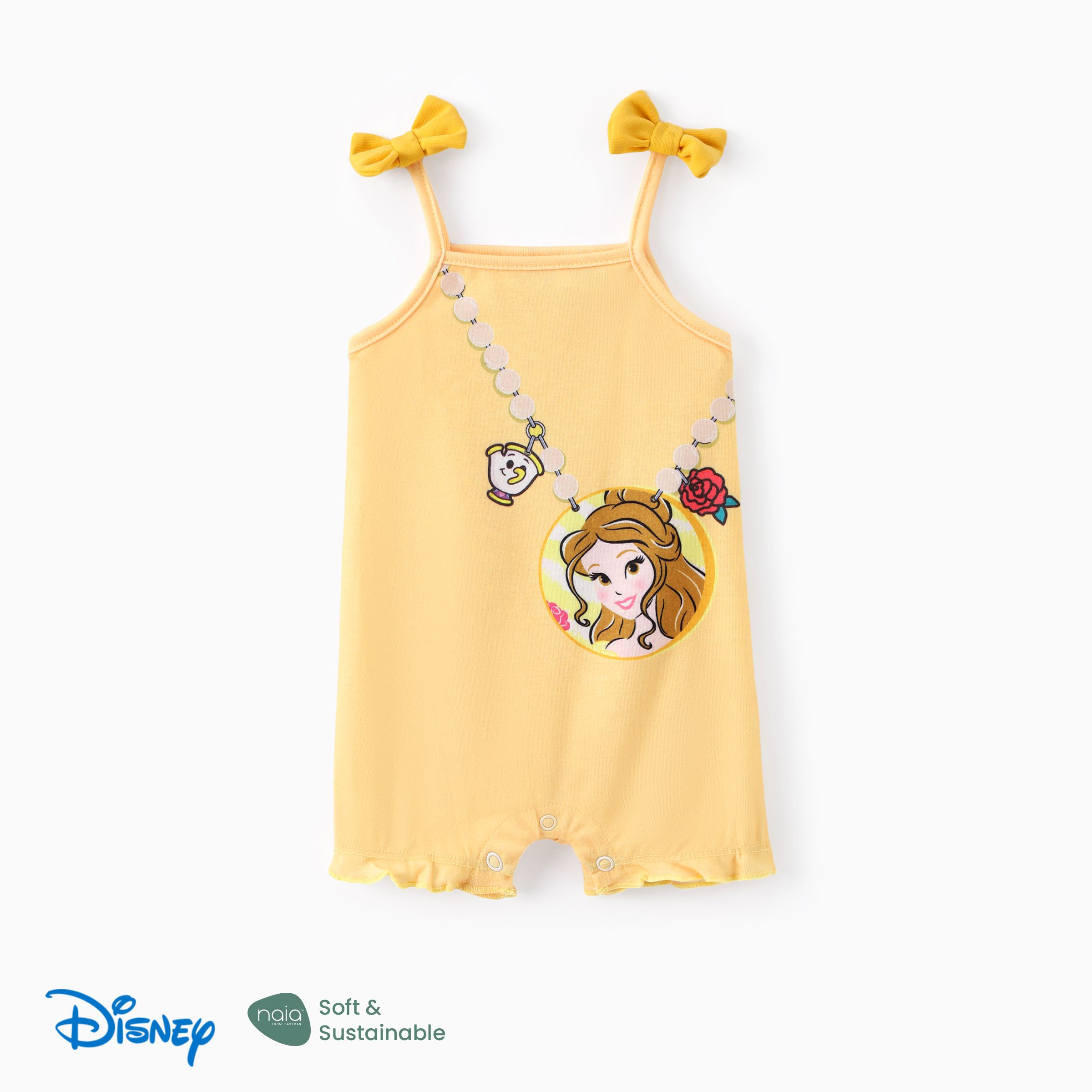 

Disney Princess Baby Girls Belle 1pc Naia™ Pearl-Embellished Crossbody Pattern with Character Print Bowknot Strap Sleeveless Jumpsuit