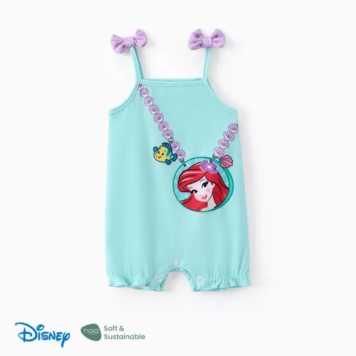 Disney Princess Baby Girls Belle 1pc Naia™ Patrón de bandolera adornado con perlas con estampado de personajes Bowknot Strap Sleeveless Jumpsuit