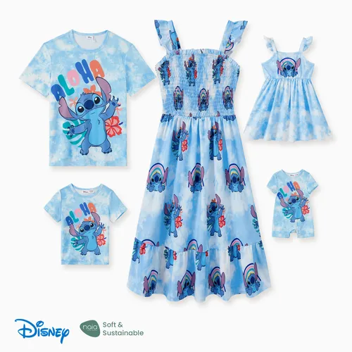 Disney Stitch Family Matching Naia™ 花卉人物印花天藍色扎染無袖連衣裙/連體褲/T 恤