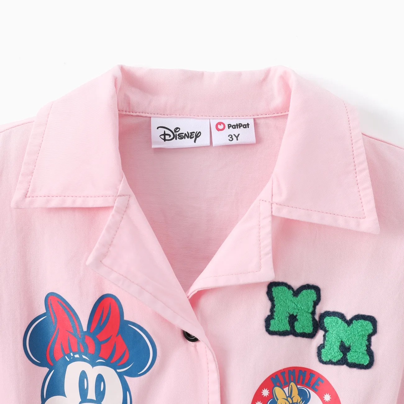 Disney Mickey and Friends Toddler Girls 2pcs Cotton Embroidered Minnie Letter Print Short-sleeve Cargo Jumpsuit with Belt pink- big image 1