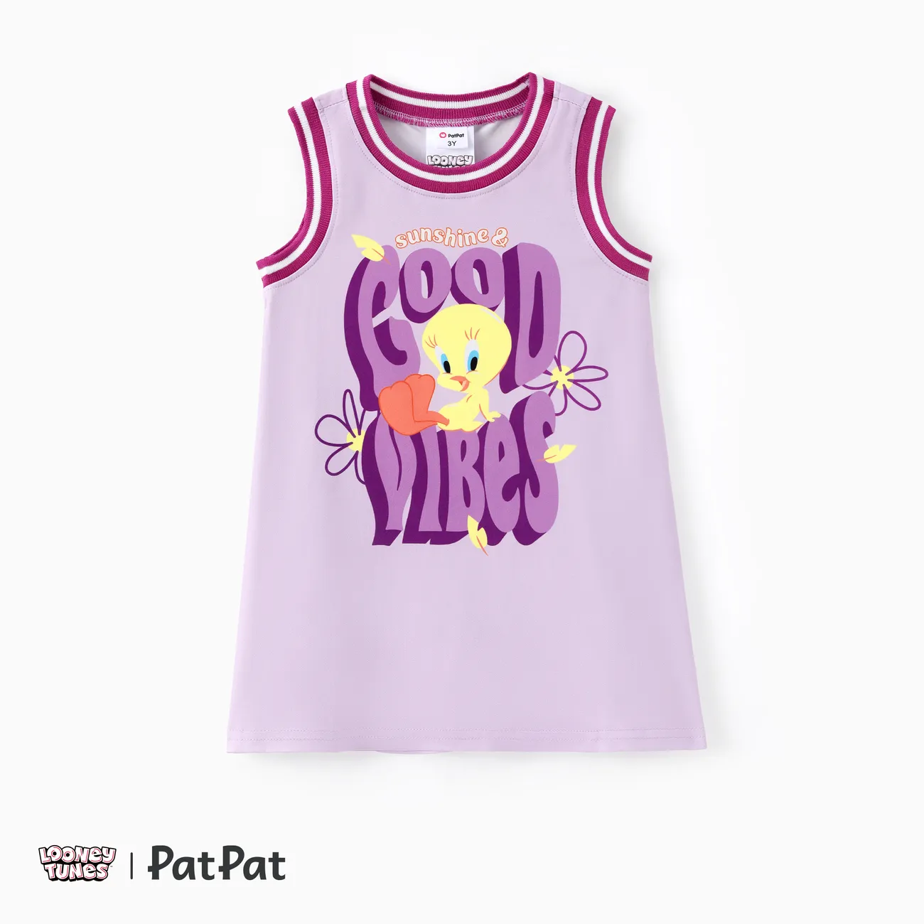 Looney Tunes Toddler Girls 1pc Tweety Letter Floral Print Sleeveless Sporty Dress Purple big image 1