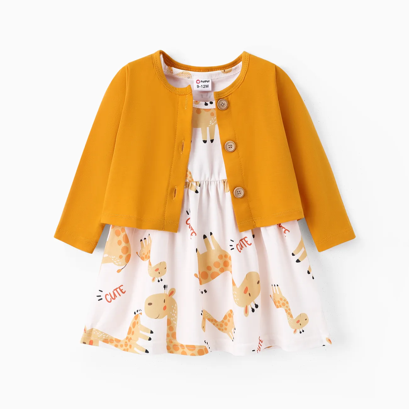 2pcs Baby Girl Pink Cardigan and Elephant Print Dress Set