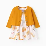 2pcs Baby Girl Pink Cardigan and Elephant Print Dress Set Ginger-2