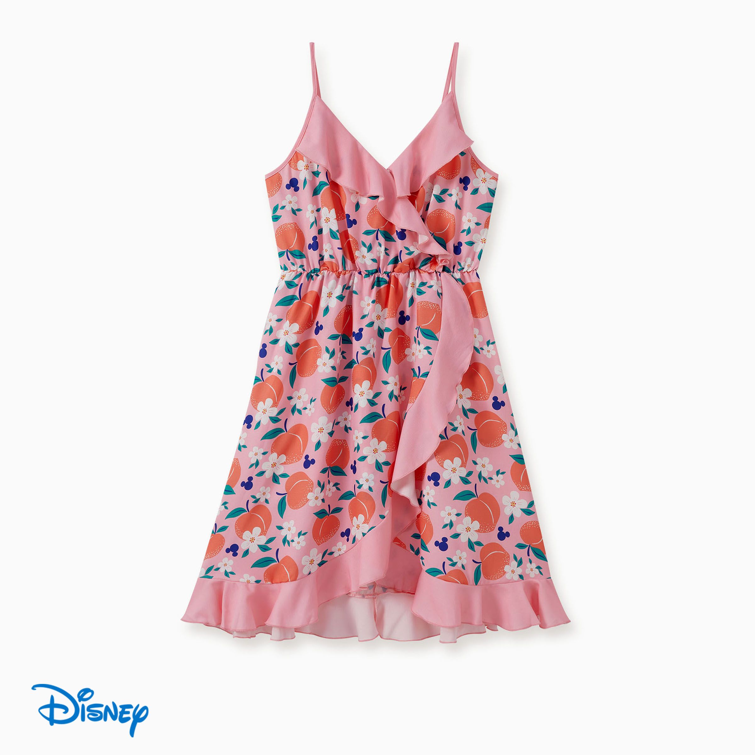 

Disney Mickey and Friends Family Matching Floral Peach Mickey Print Cotton Tee/Sleeveless Ruffle Dress/Onesie