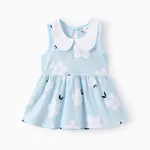100% Cotton Baby Girl Peter Pan Collar Floral Print Tank Dress Blue