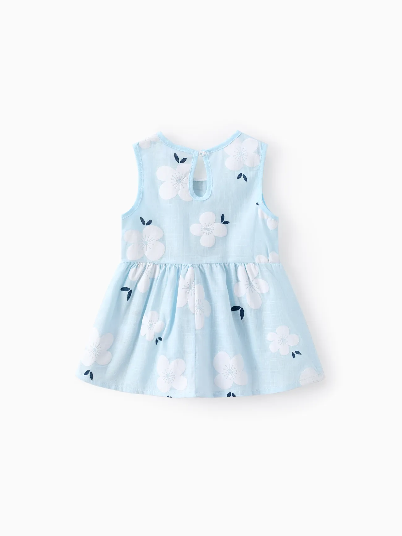 Blue - Baby Girl Clothing 100% Cotton Peter Pan Collar Floral Print Tank Dress - image 2
