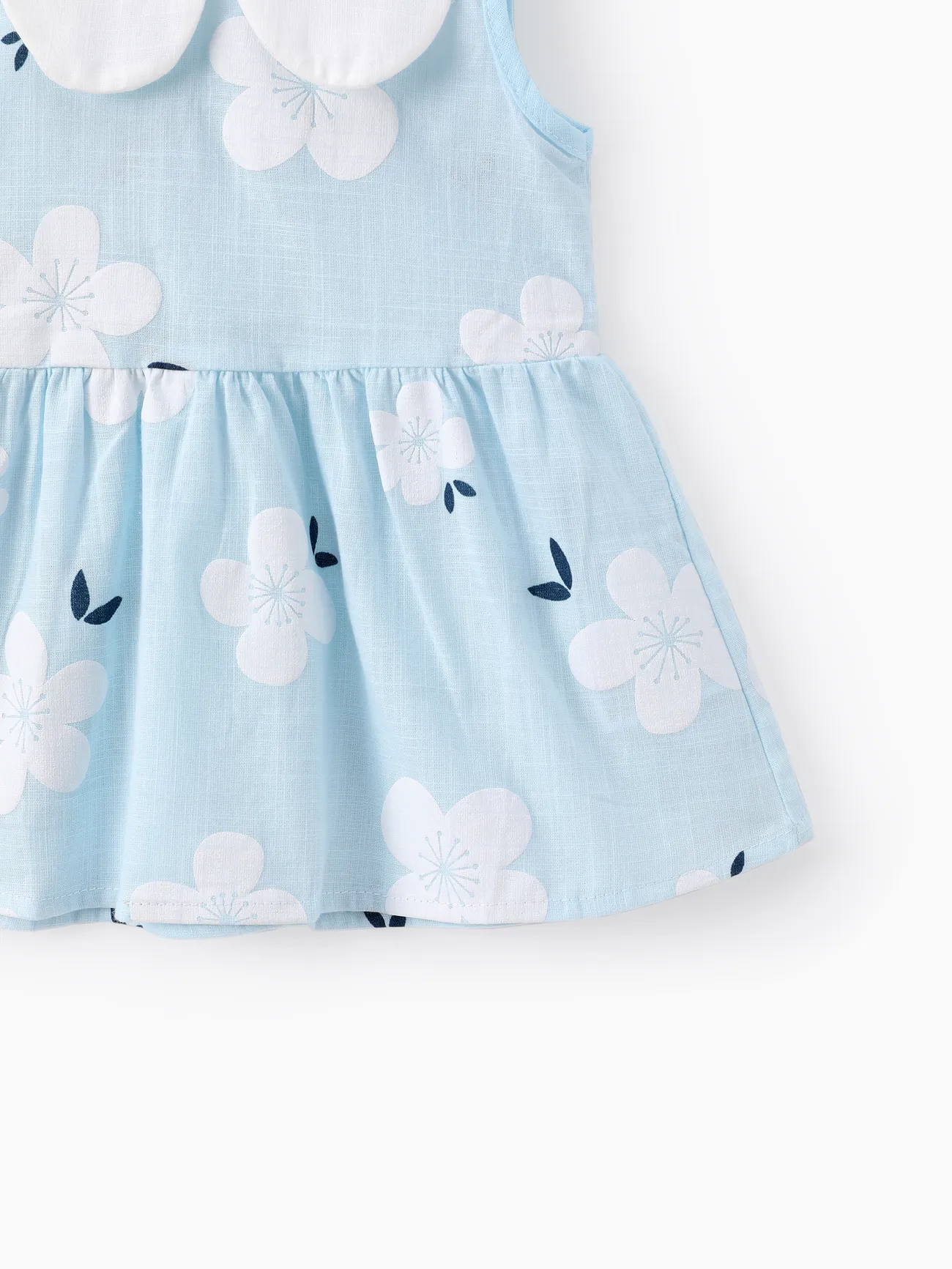 Blue - Baby Girl Clothing 100% Cotton Peter Pan Collar Floral Print Tank Dress - image 5