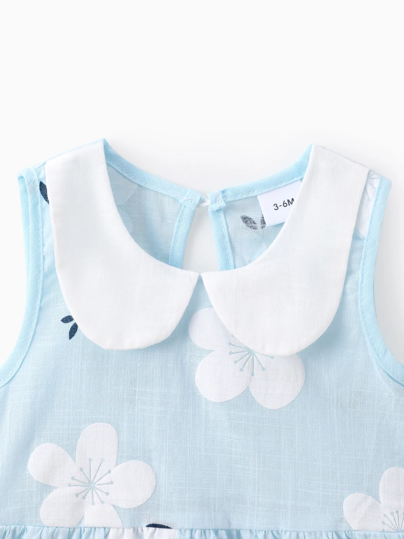 Blue - Baby Girl Clothing 100% Cotton Peter Pan Collar Floral Print Tank Dress - image 3