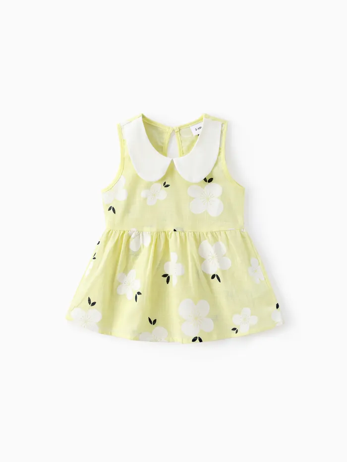 Ropa Bebé Niña 100% Algodón Cuello Peter Pan Vestido sin mangas con estampado floral