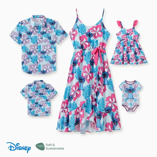 Disney Stitch Família Combinando Naia™ Stitch e Havaí Estilo Floral Estampa Vestido sem mangas / Onesie / Camisa
