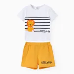 2pcs Baby Boy 95% Cotton Bear & Stripe Print Short-sleeve Tee and Letter Print Shorts Set Yellow