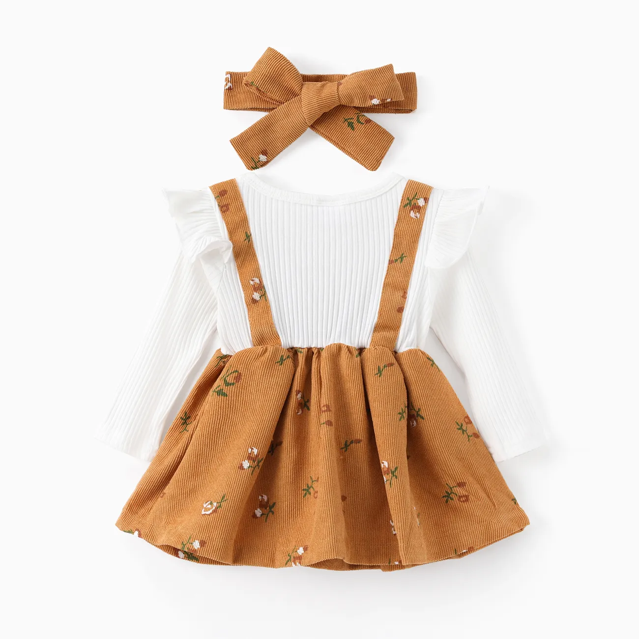 2pcs Baby Girl Floral Print Combo Dress with Headband Set   Ginger big image 1