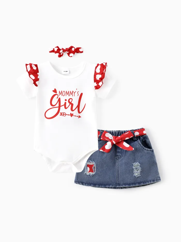 Doce algodão 2pcs Flutter manga terno-vestido para bebê menina - Padrão de carta
