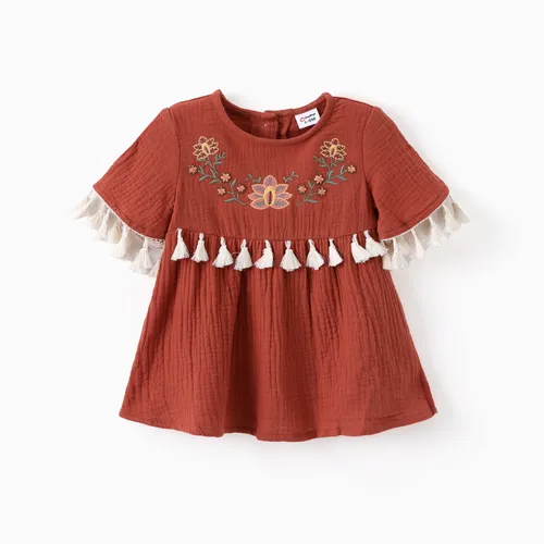 Baby Girl Sweet Floral Embroidery Tasseled Dress