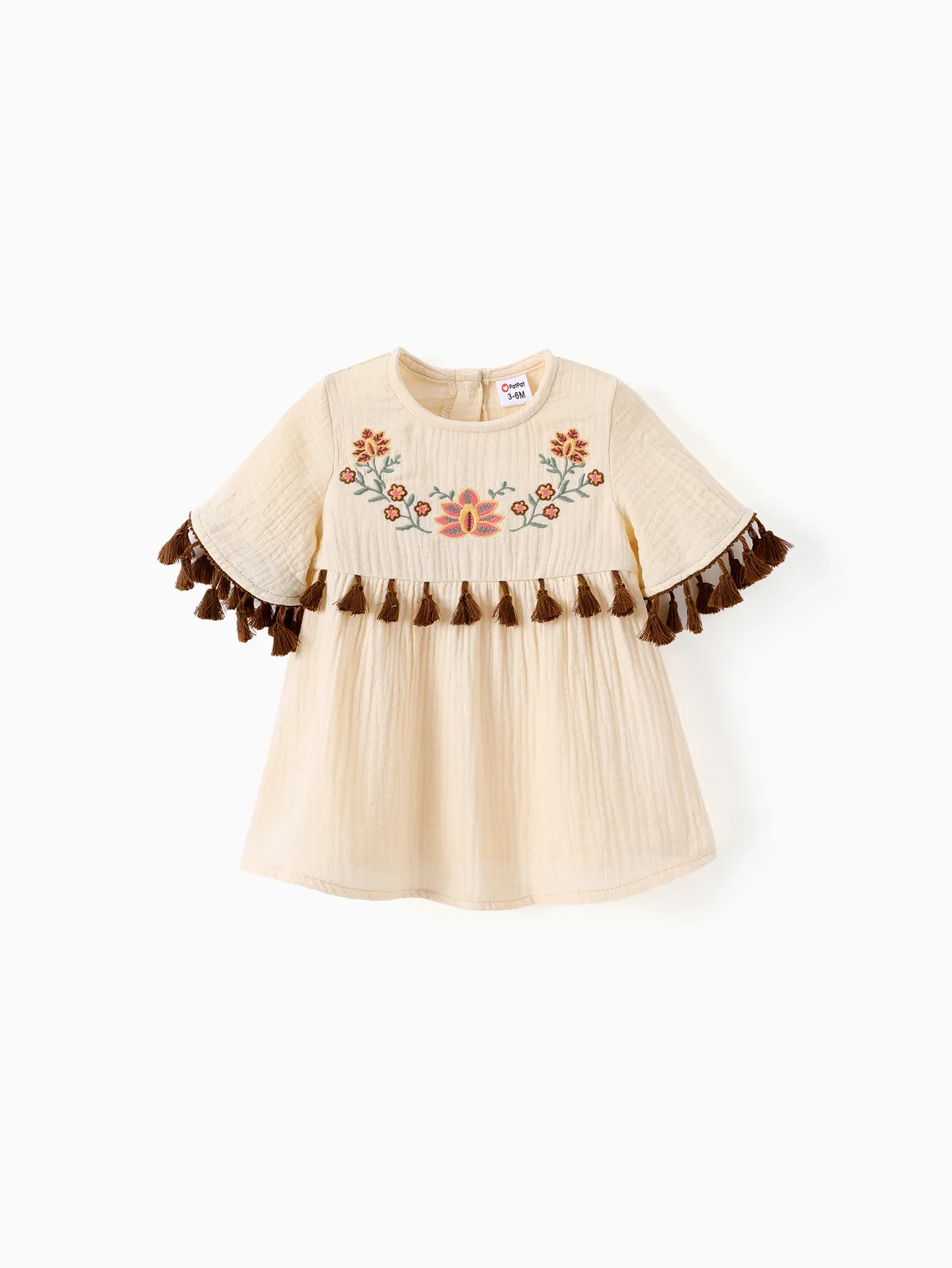 

Baby Girl Sweet Floral Embroidery Tasseled Dress