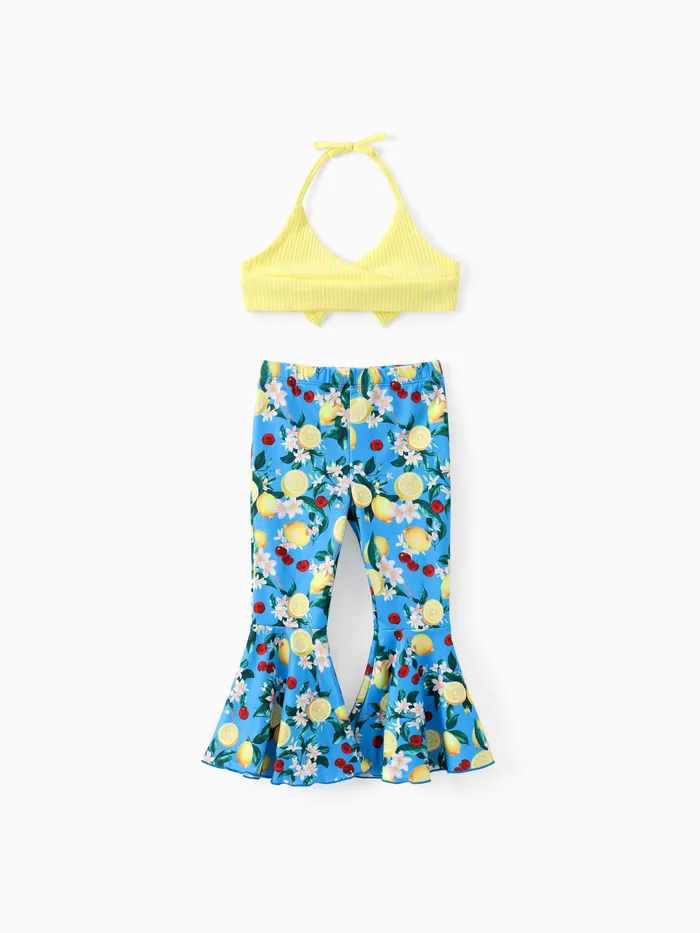 Toddler Girl 2pcs Sweet Halter Design Top and Floral Flared Pants Set