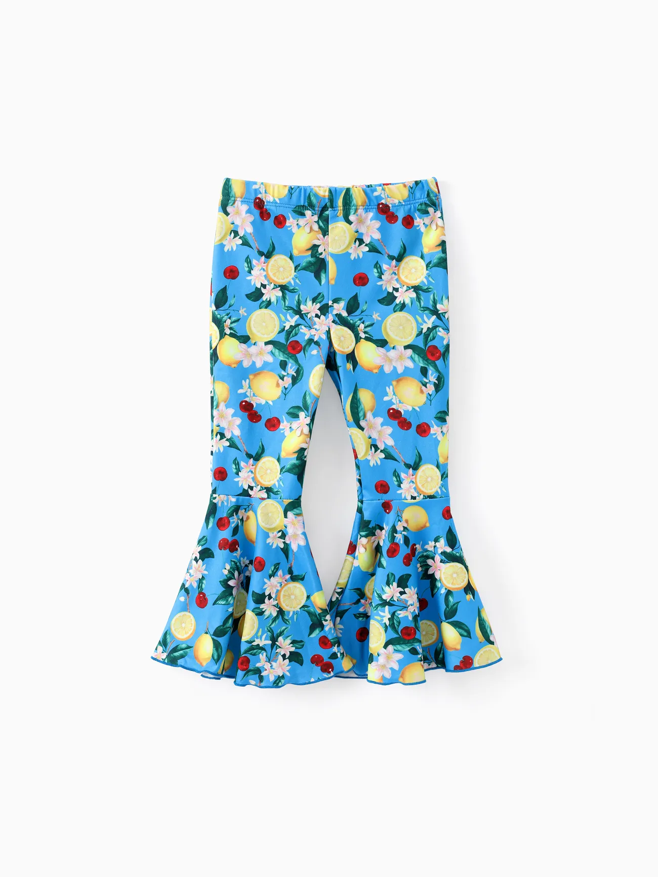 Toddler Girl 2pcs Sweet Halter Design Top and Floral Flared Pants Set Yellow big image 1