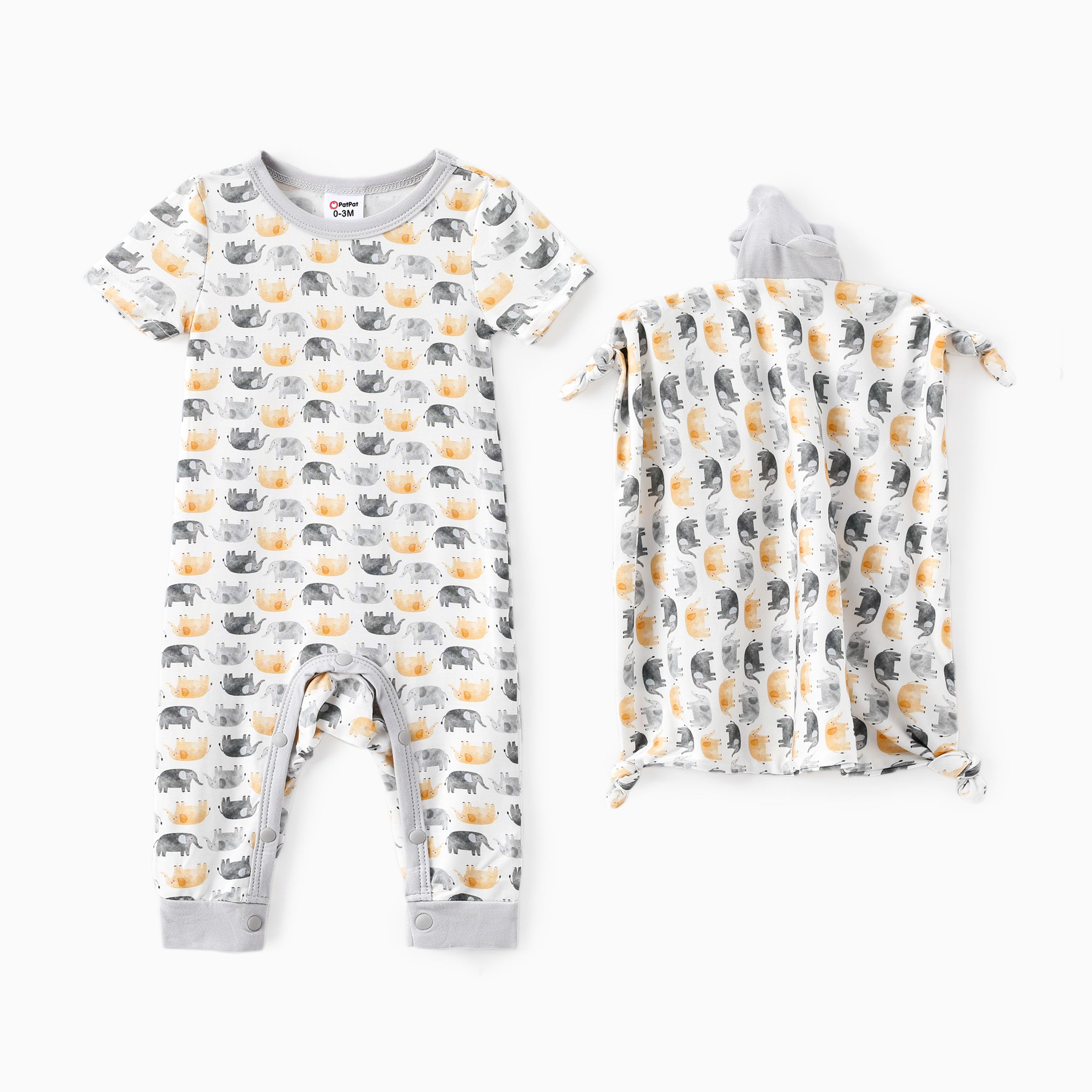 

Baby Boy/Girl 2pcs Bamboo Fabric Elephant Print Pajama Jumpsuit with Soothing Towel
