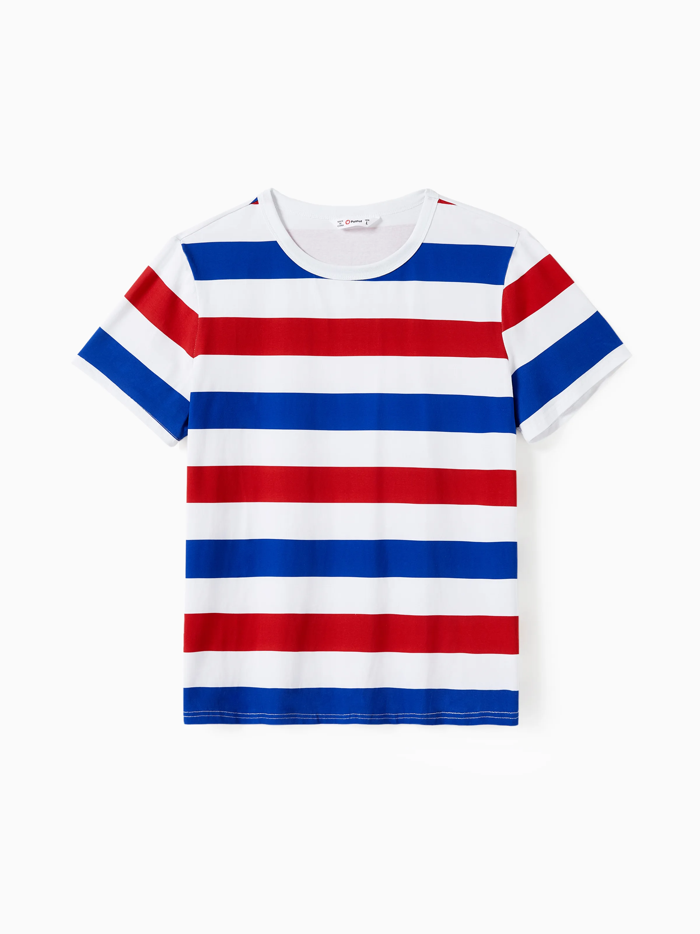 

Independence Day Family Matching Three Colors Stripe T-shirt and Notched Neck Belted Dress Sets