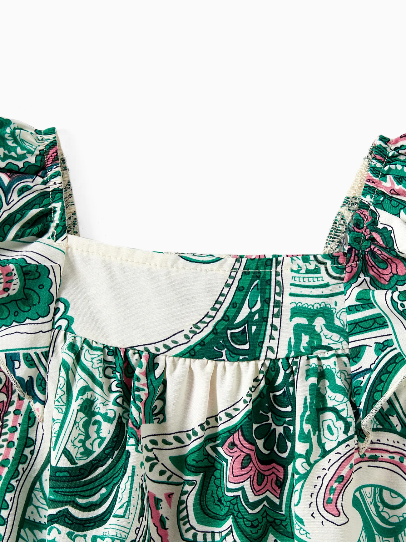 Baby Girl - Family Matching Sets Color Block Polo Shirt or High Neck Halter Ruffle Hem Boho Dress - Green - image 13