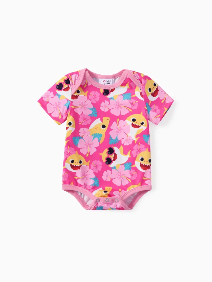 Baby Shark Baby Boys/Girls 1pc Floral Shark Print Short-sleeve Romper