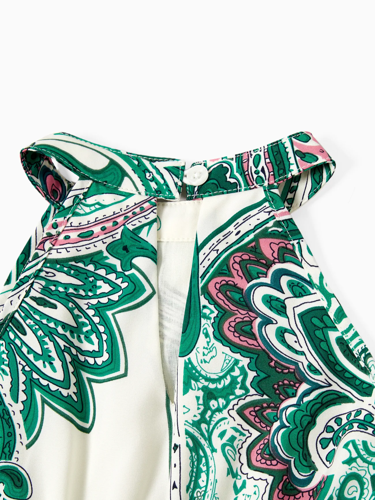 Girl - Family Matching Sets Color Block Polo Shirt or High Neck Halter Ruffle Hem Boho Dress - Green - image 9