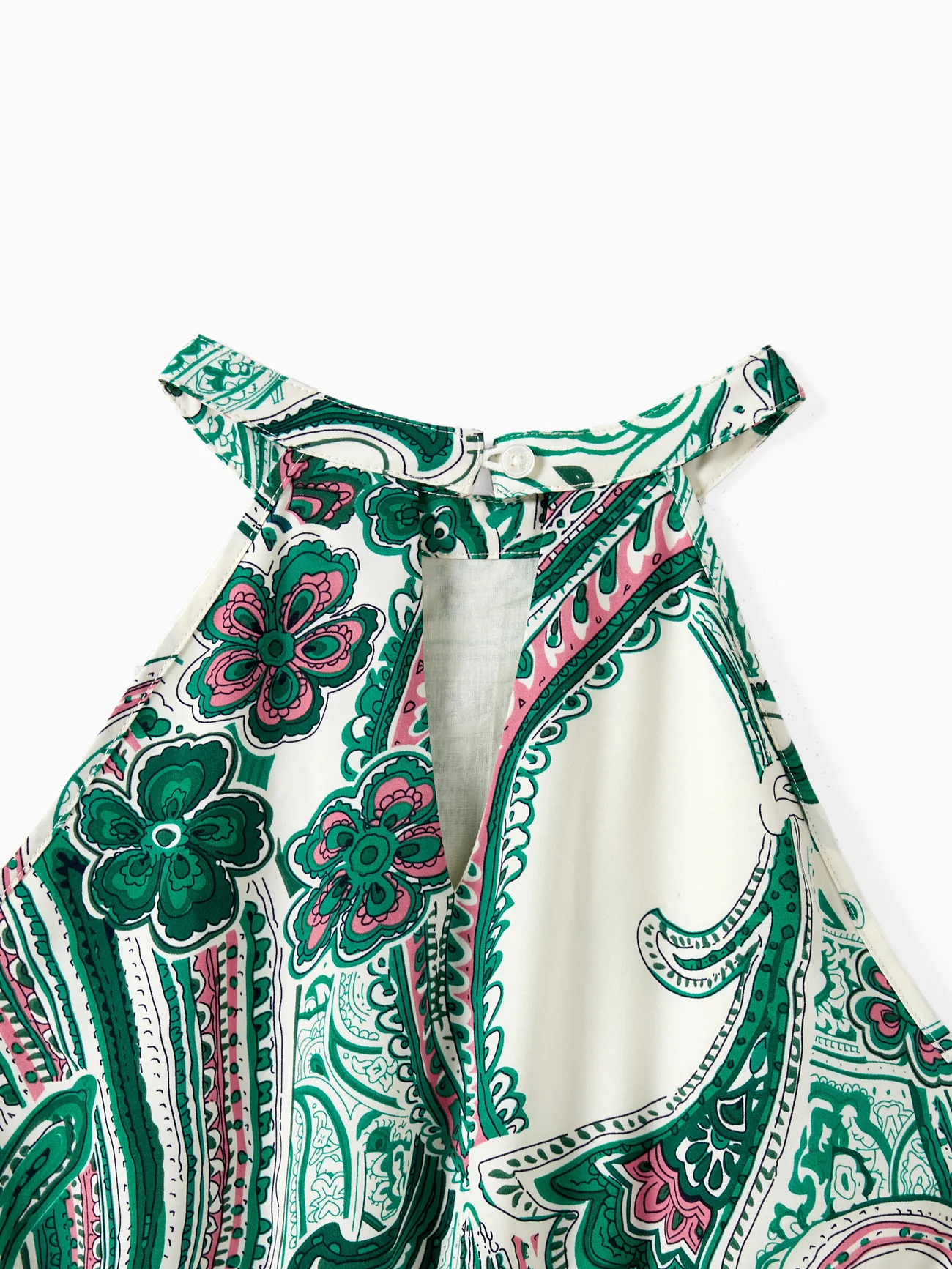 Women - Family Matching Sets Color Block Polo Shirt or High Neck Halter Ruffle Hem Boho Dress - Green - image 4