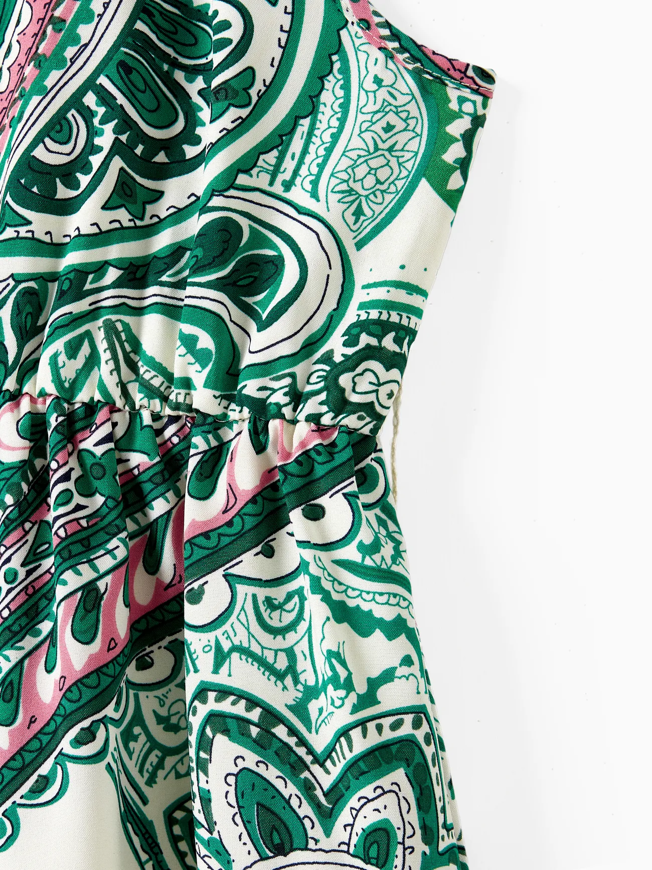 Women - Family Matching Sets Color Block Polo Shirt or High Neck Halter Ruffle Hem Boho Dress - Green - image 6