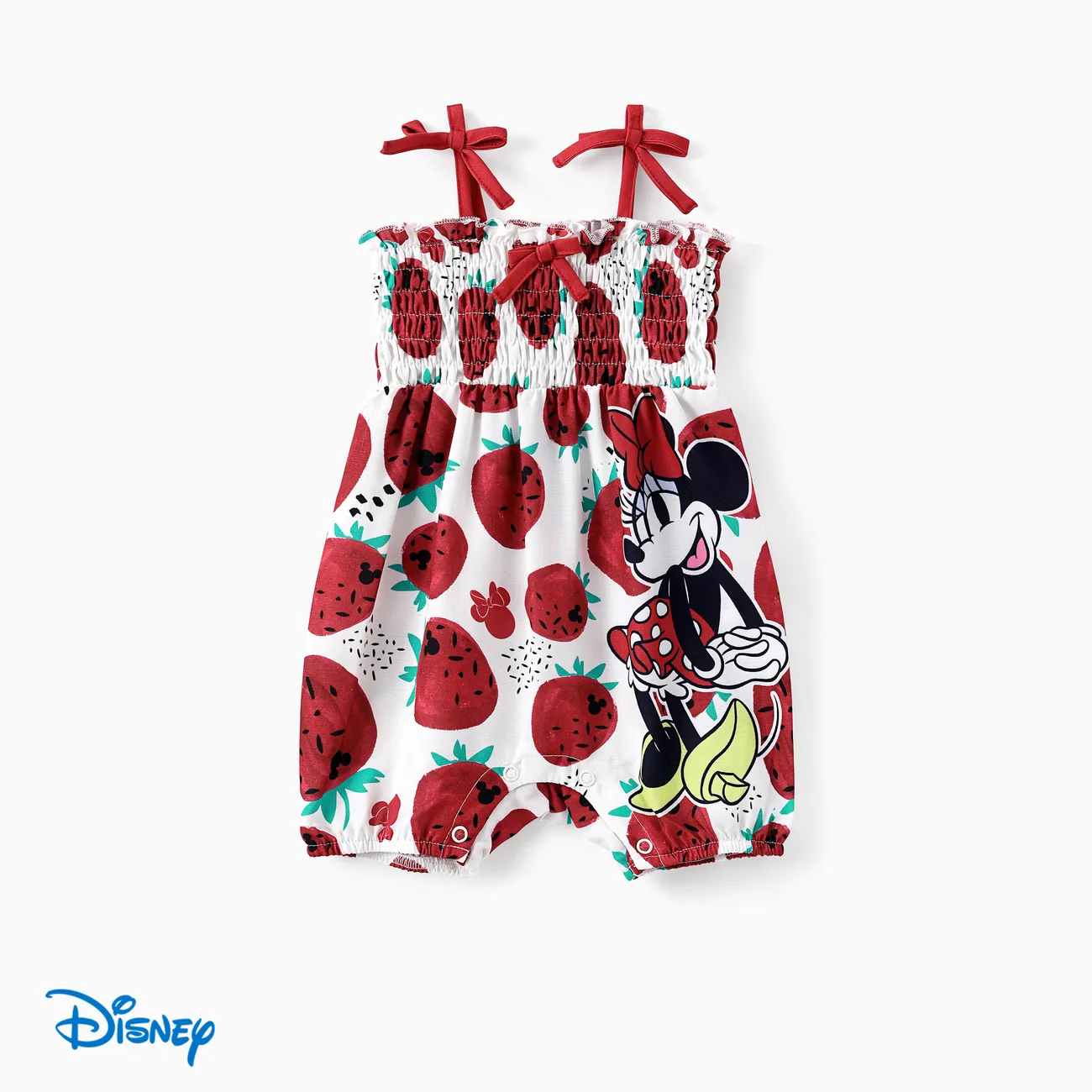 Disney Mickey and Friends Baby Girls 1pc Minnie Strawberry Print Sleeveless Spaghetti Strap Jumpsuit Red big image 1