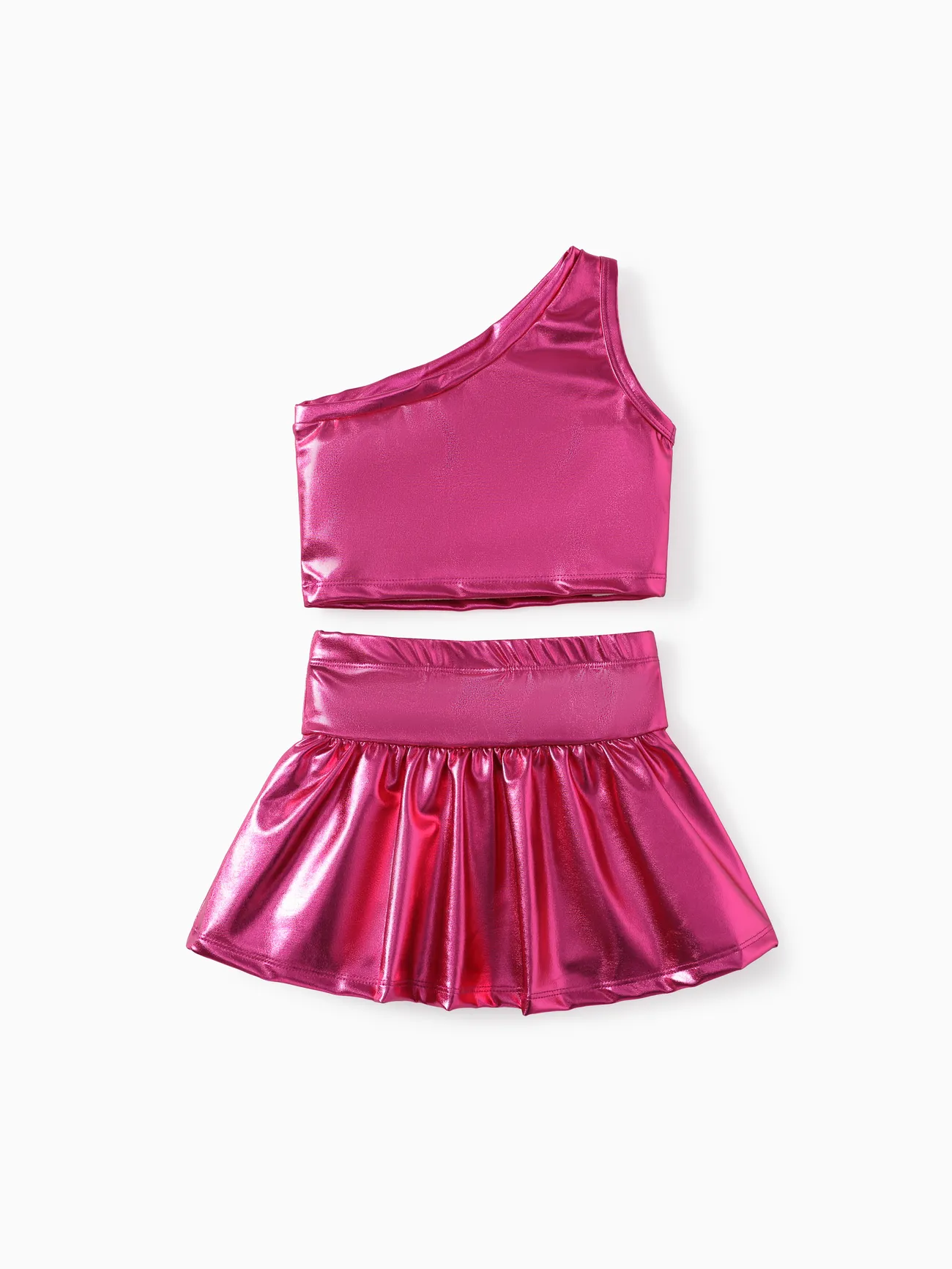 Barbie Toddler Girls 2pcs Classic Logo Print Metallic One-shoulder Top with Skirts Set
 Roseo big image 1