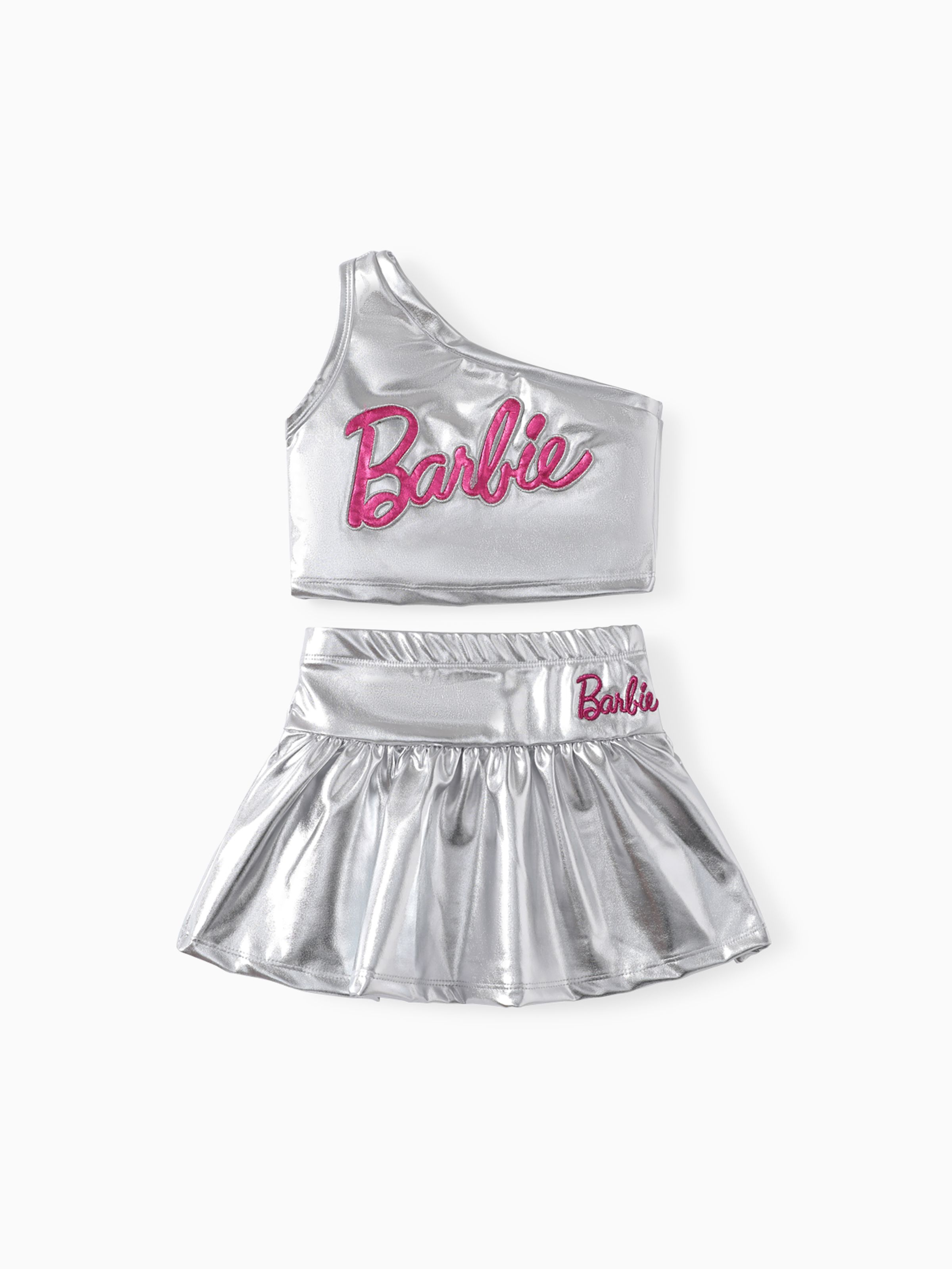 

Barbie Toddler Girls 2pcs Classic Logo Print Metallic One-shoulder Top with Skirts Set