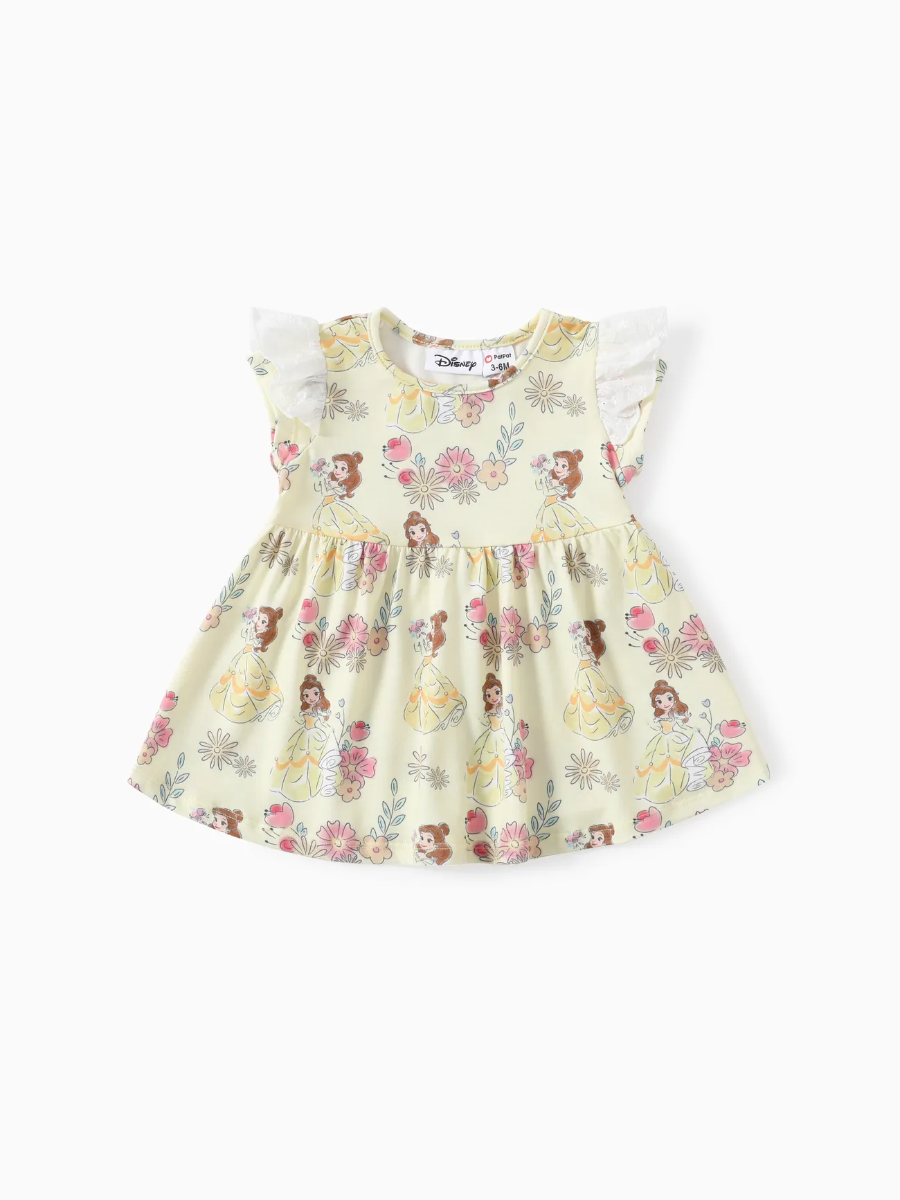 Disney Princess Baby/Toddler Girls Ariel/Belle/Snow White 1pc Naia™ Character All-over Print Lace Ruffled-sleeve Dress Yellow big image 1