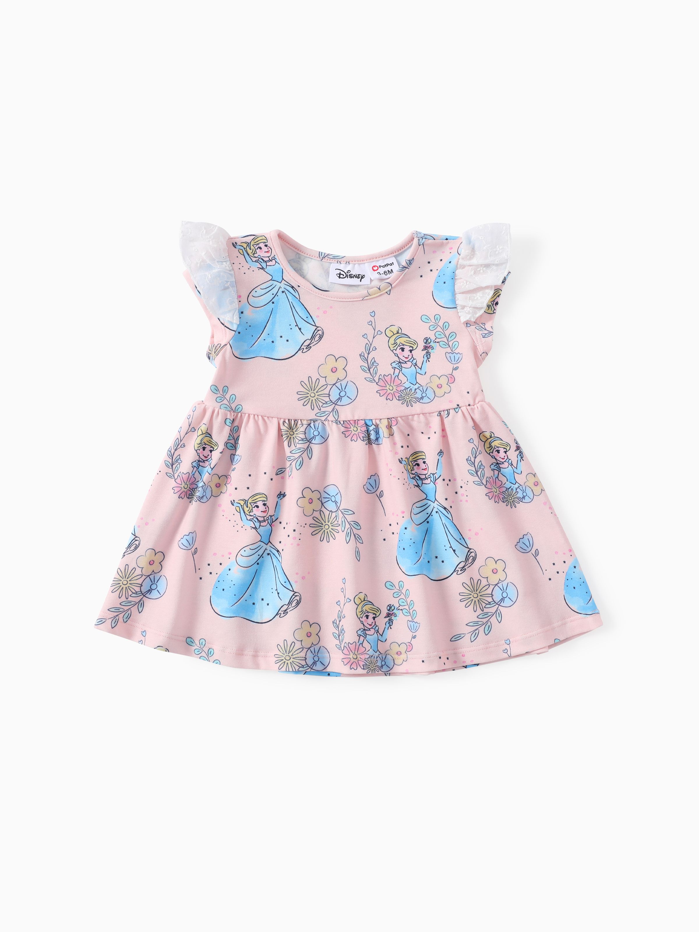 

Disney Princess Baby/Toddler Girls Ariel/Belle/Snow White 1pc Naia™ Character All-over Print Lace Ruffled-sleeve Dress