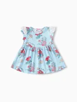 Disney Princess Baby/Toddler Girls Ariel/Belle/Snow White 1pc Naia™ Character All-over Print Lace Ruffled-sleeve Dress Blue