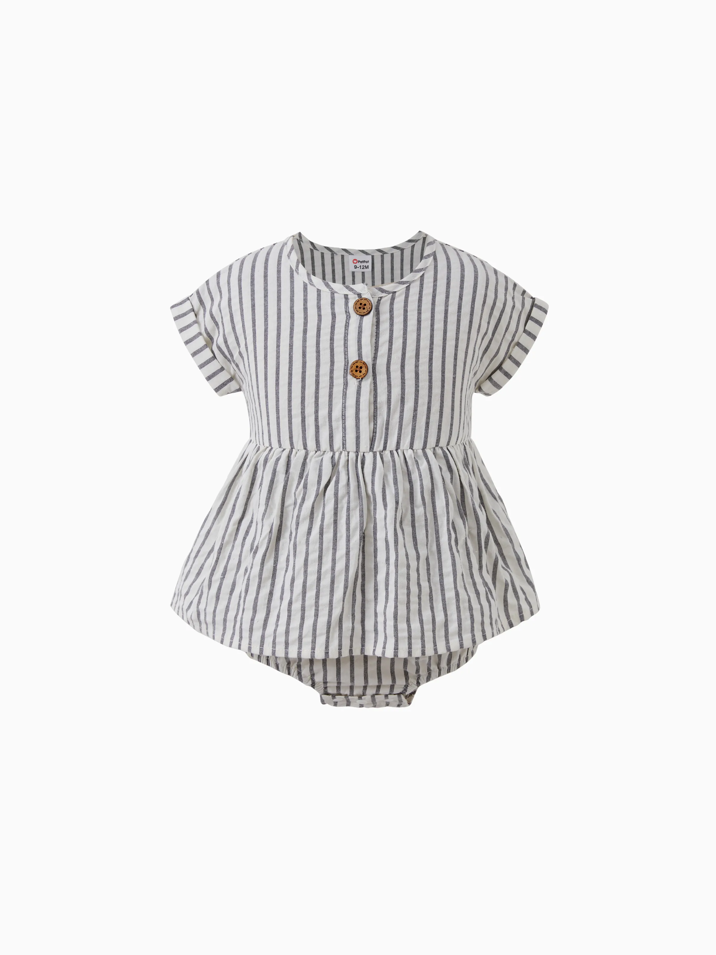 

Mommy and Me Matching Vertical Stripe Button Up Short Sleeves Cotton Belted Dresses