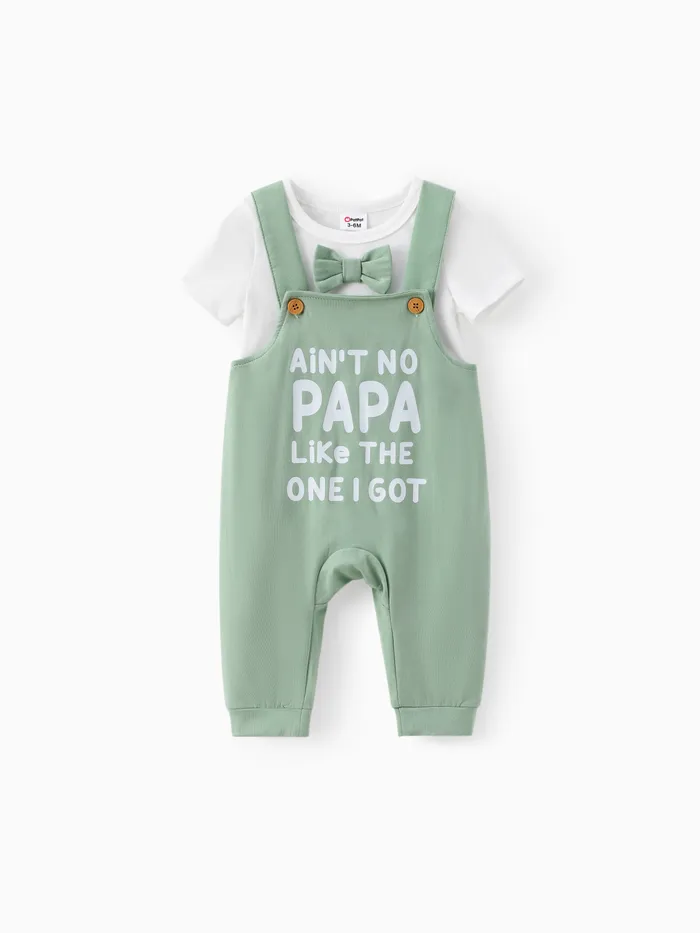 Baby Boy 2pcs Bowknit Romper and Letter Print Overalls Set
