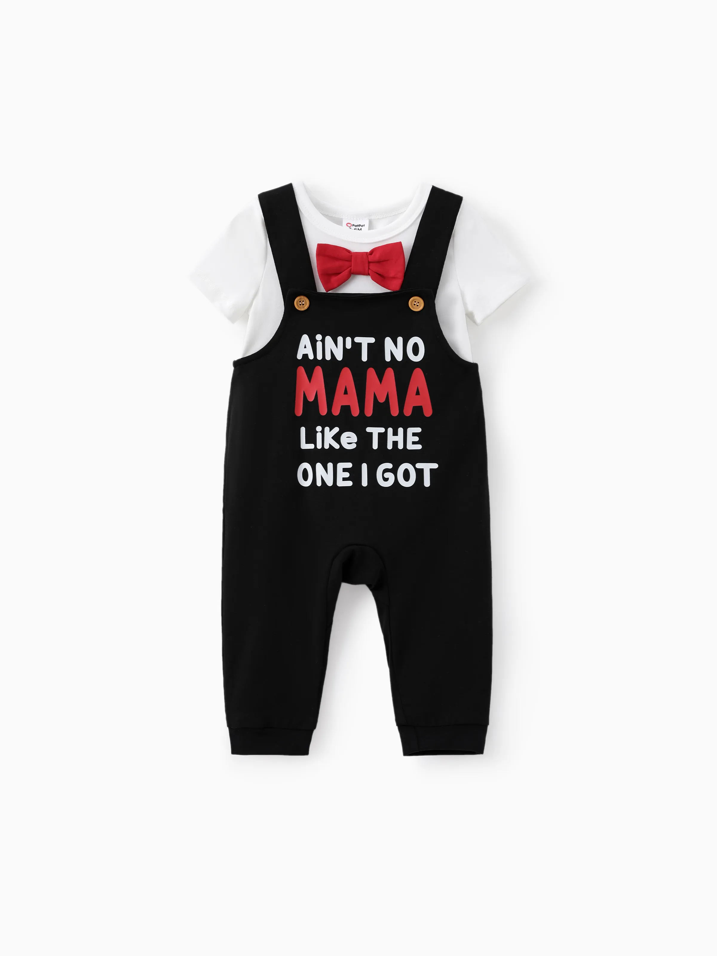 

Baby Boy 2pcs Bowknit Romper and Letter Print Overalls Set