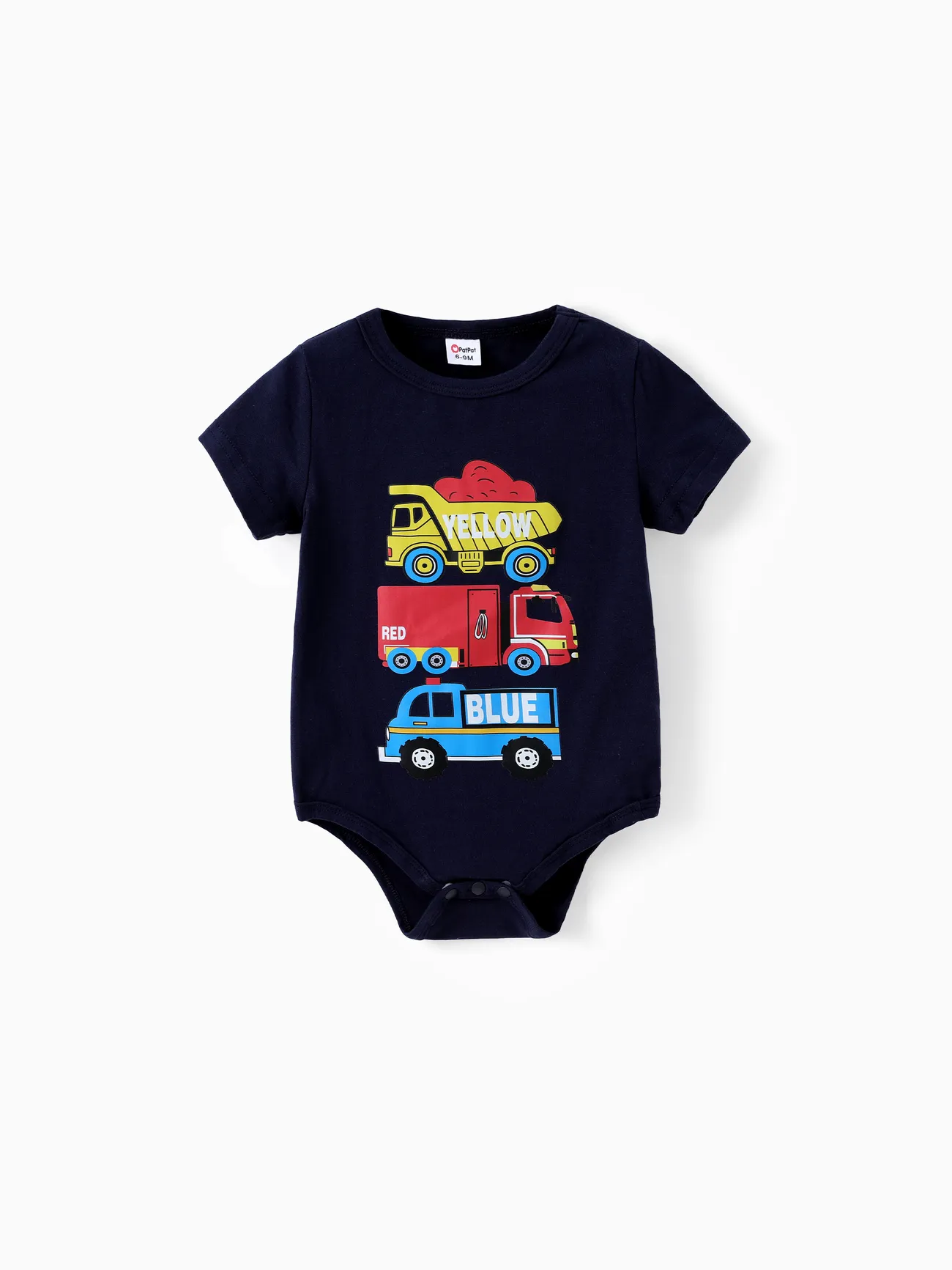 Baby Boy 2pcs Childlike Vehicle Print Tee and Shorts Set Dark Blue big image 1
