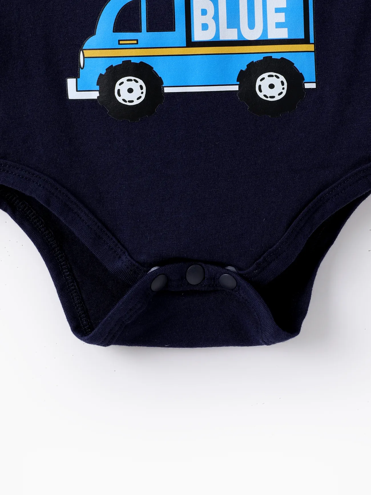 Baby Boy 2pcs Childlike Vehicle Print Tee and Shorts Set Dark Blue big image 1