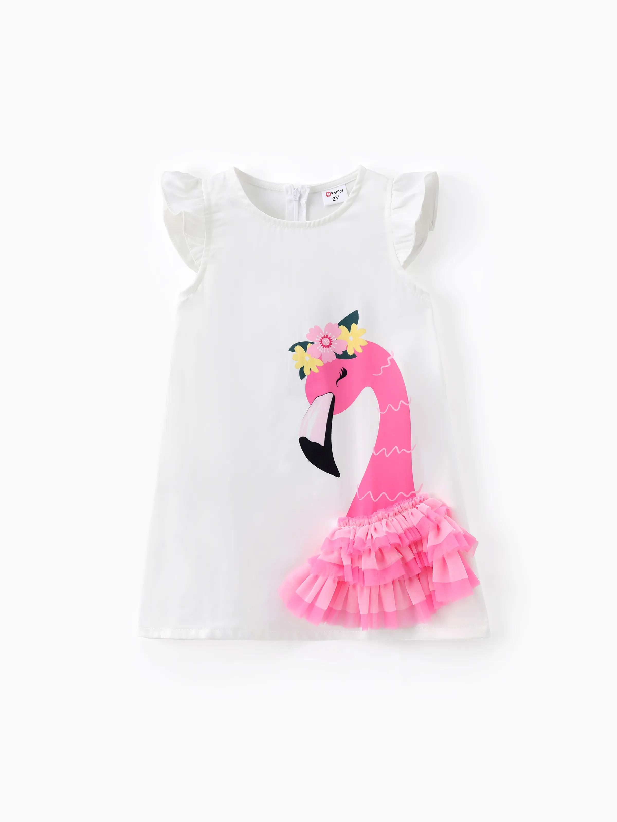 

Toddler Girl Character/Flame Bird Print Mesh Spliced Dress