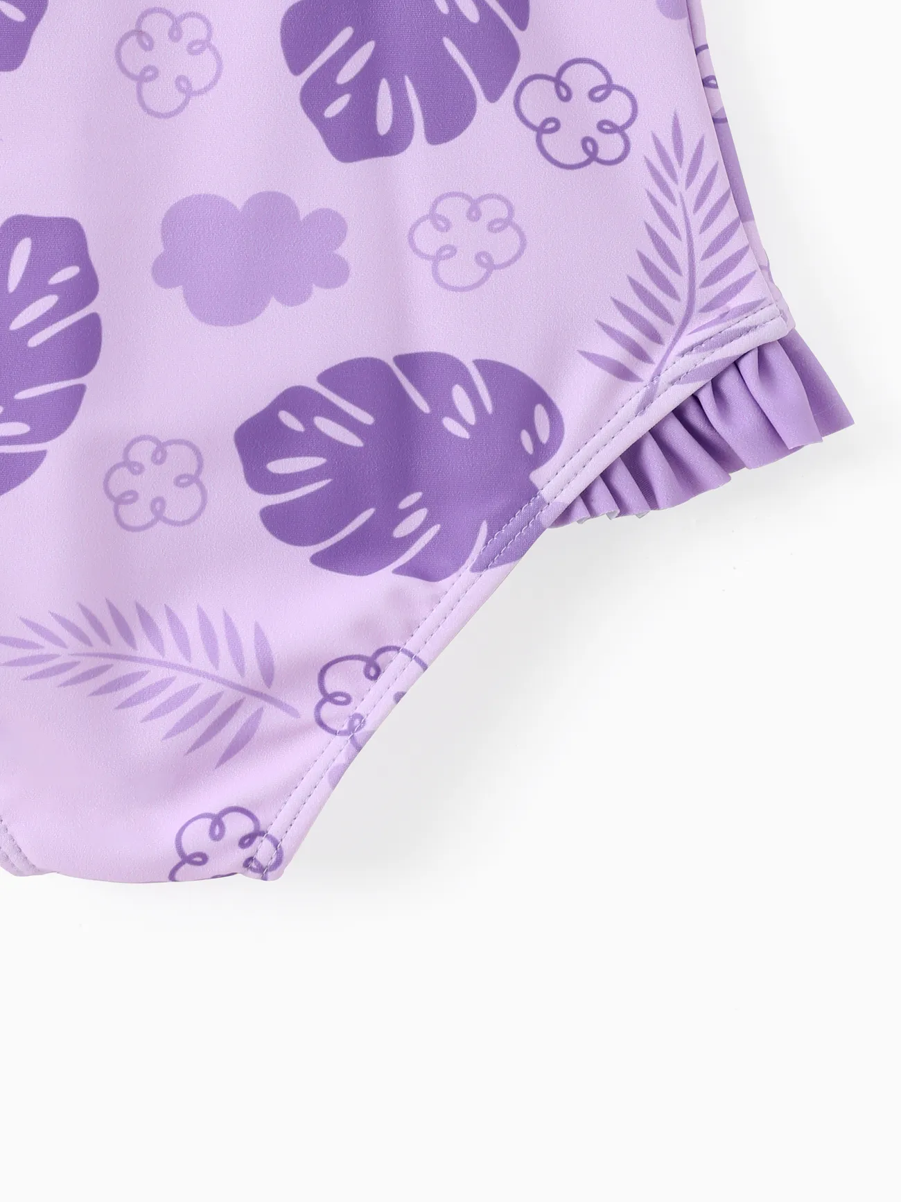 Disney Stitch Baby/Toddler Girls 1pc Character Floral Plant Print Ruffle-hem Swimsuit Purple big image 1