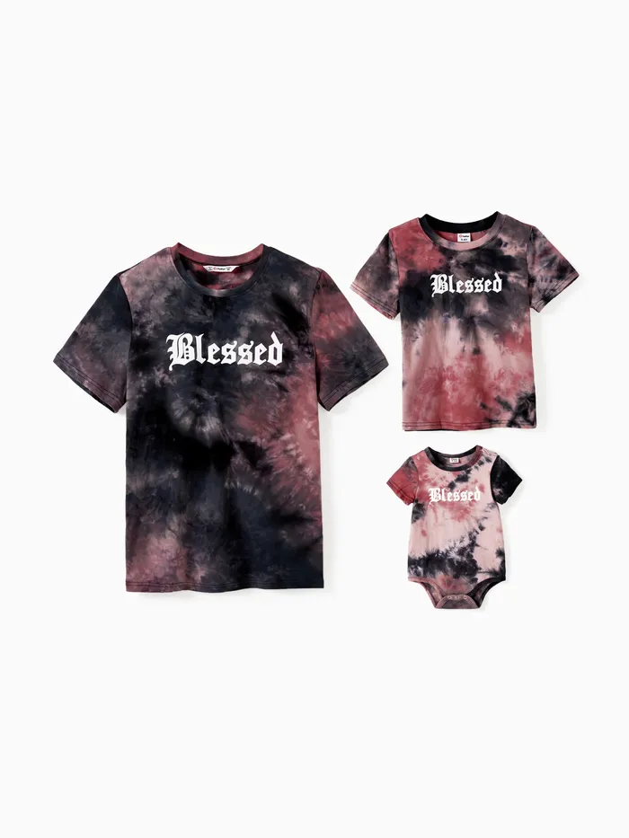 Mommy and Me Blessed Theme Tie-Dye Short Sleeves Cotton Tops