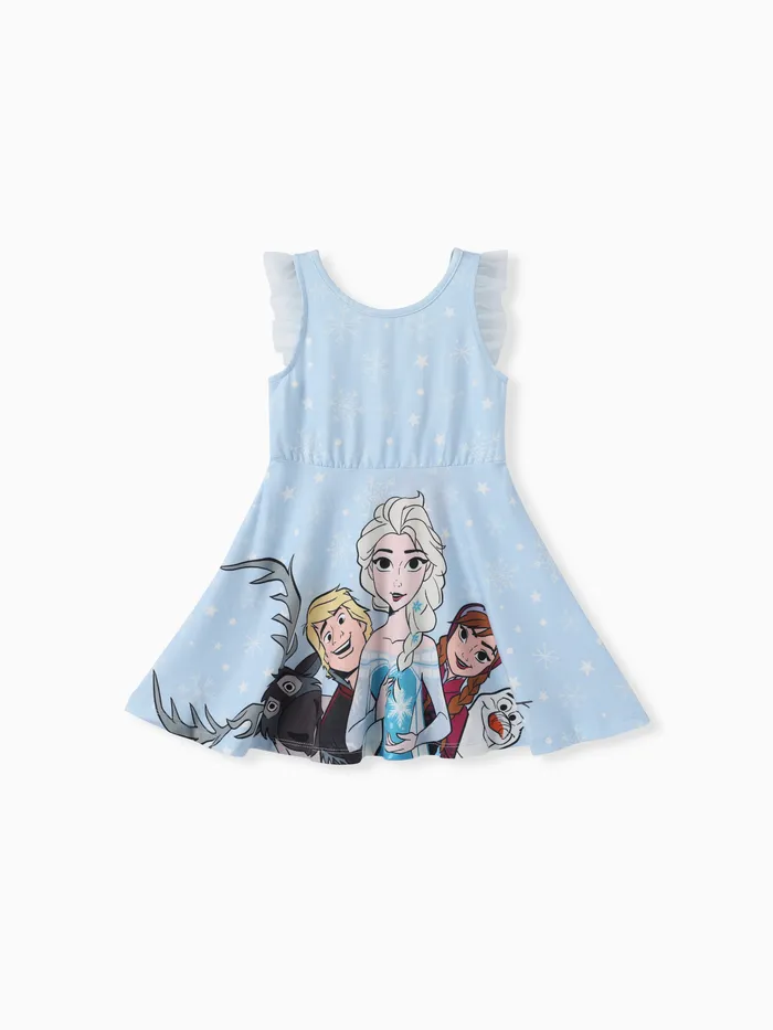 Disney Frozen Toddler Girls Elsa / Anna 1pc Naia Personagem Flocos™ de Neve Estampa Vestido de manga babada