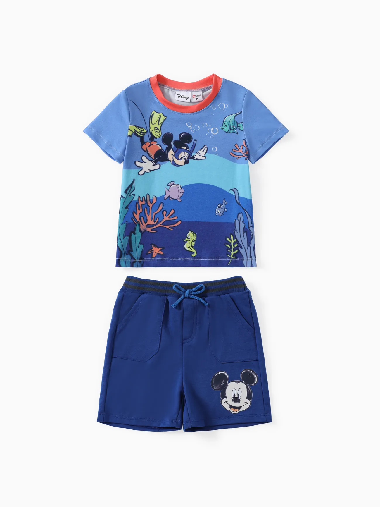 Disney Mickey and Friends Toddler Boys 2pcs Naia™ Ocean-themed Tee with Shorts Set Blue big image 1