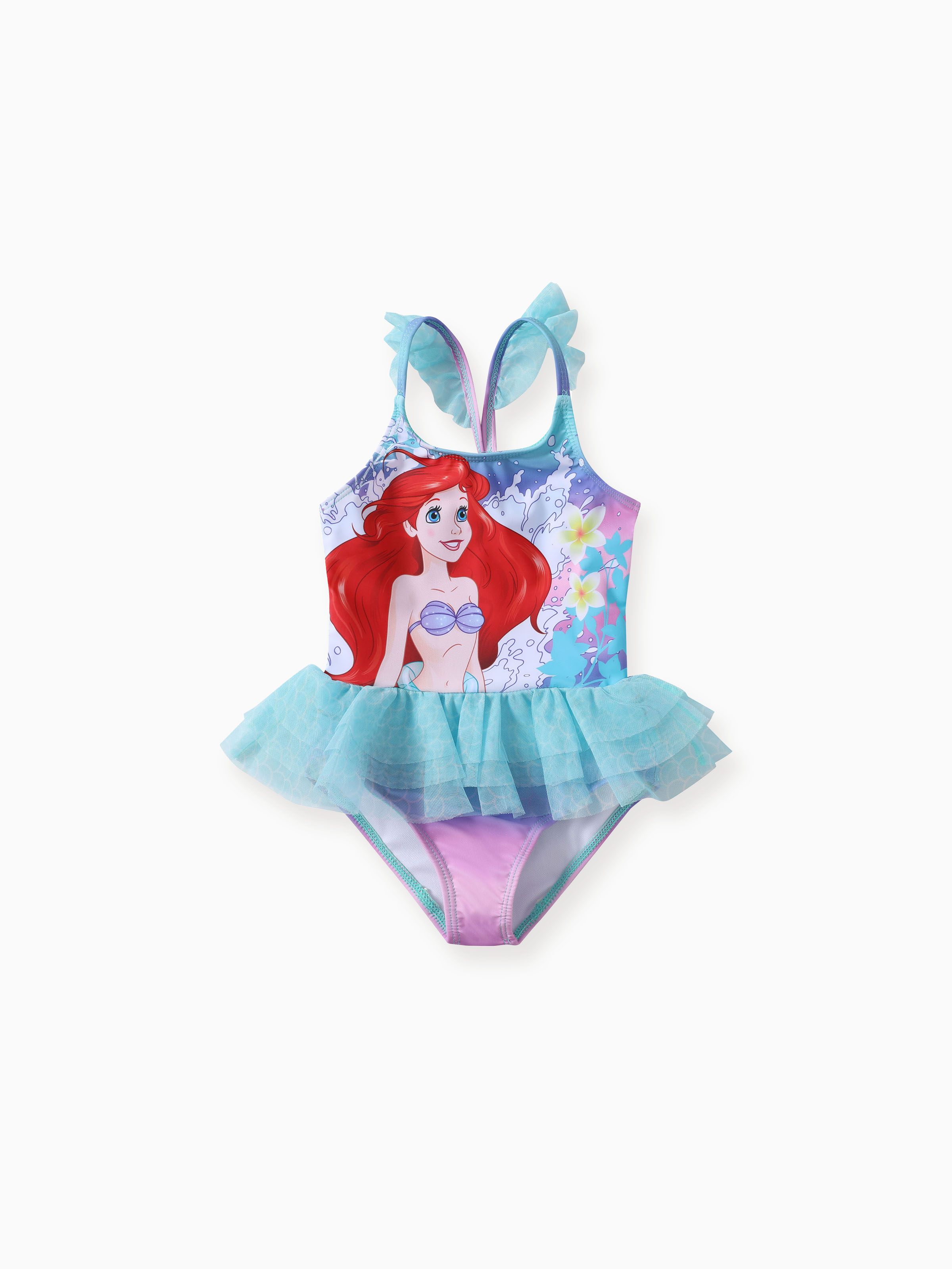 

Disney Princess Toddler Girls 1pc Character Gradient Floral Print Ruffle-sleeve Mesh Swimsuit