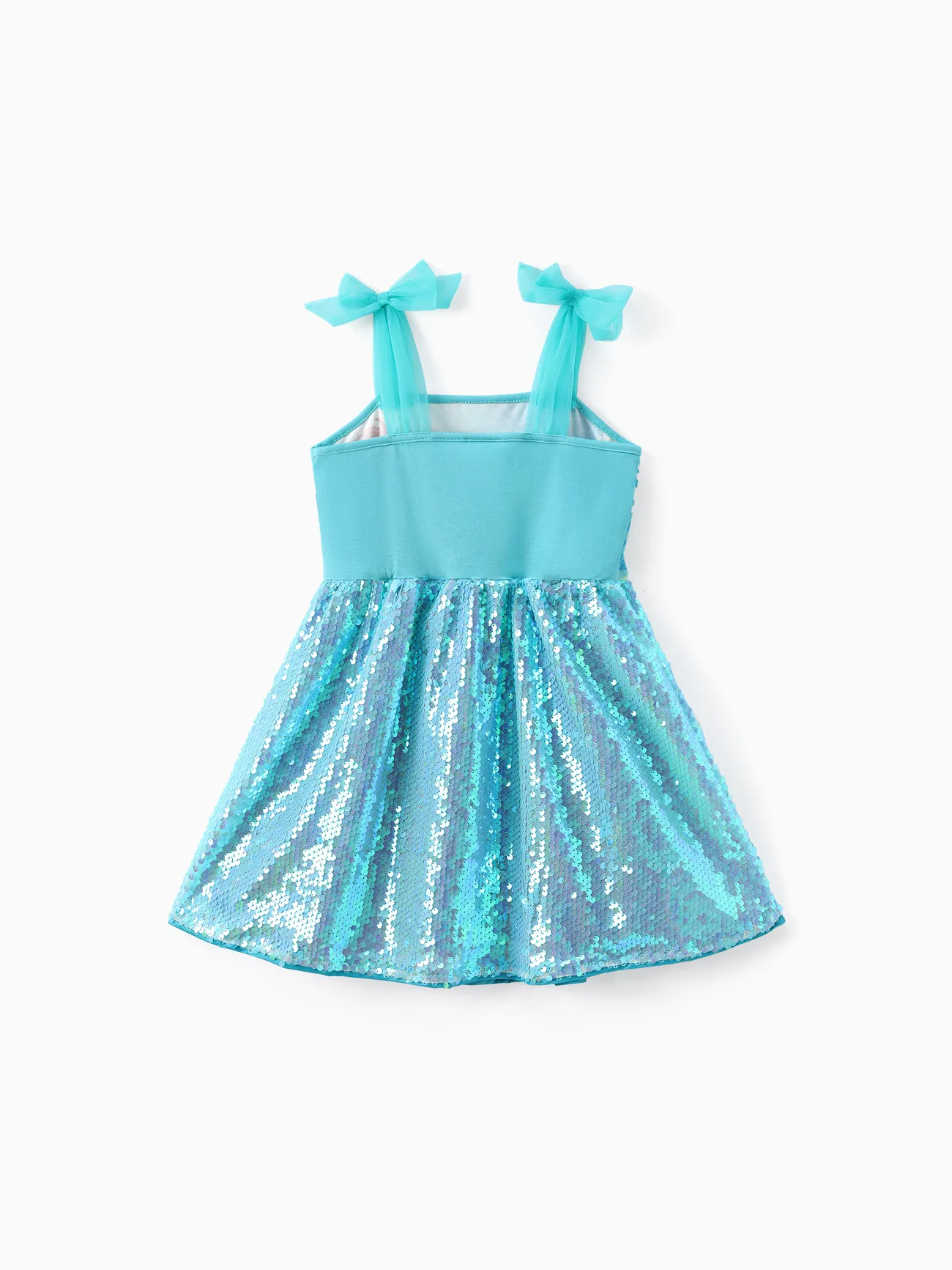 Disney Princess  Toddler Girls Ariel/Jasmine 1pc Naia™ Character Floral/Ocen-theme Print Mesh Bowknot Strap Sequin Sleeveless Dress Aqua Green big image 1